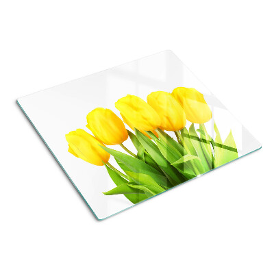 Sklenená doska na krájanie Žlté tulipány na zelenom pozadí