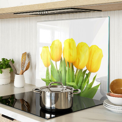 Sklenená doska na krájanie Žlté tulipány na zelenom pozadí