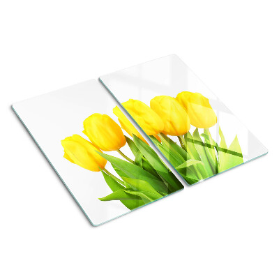 Sklenená doska na krájanie Žlté tulipány na zelenom pozadí