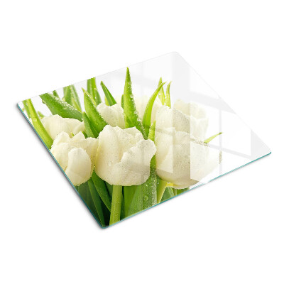 Sklenená doska na krájanie Tulipány v kvapkách vody