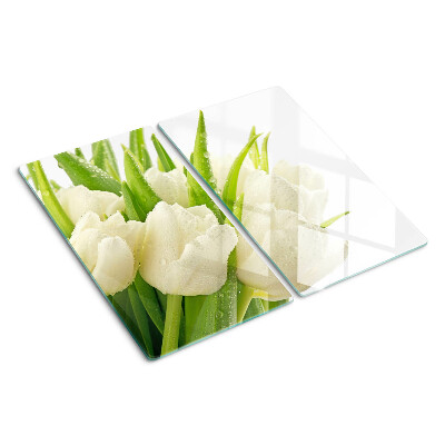 Sklenená doska na krájanie Tulipány v kvapkách vody