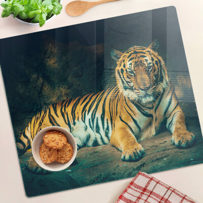 Sklenená doska na krájanie Tiger ležiaci na skalách