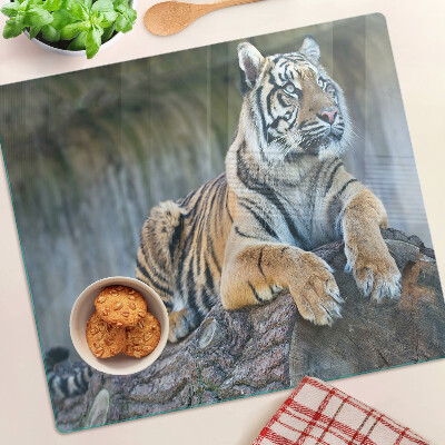 Sklenená doska na krájanie Tiger na kmeni stromu
