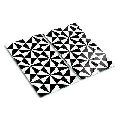 Sklenená doska na krájanie Geometrické trojuholníky v čiernej a bielej farbe