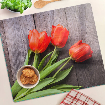 Doska na krájanie Tulipány na drevenom pozadí