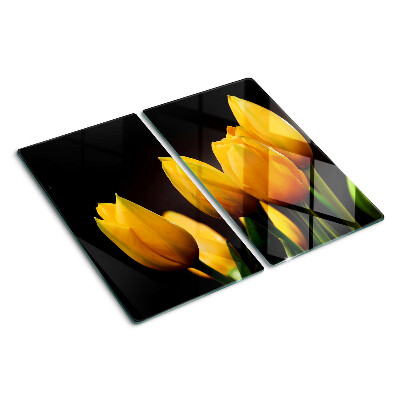 Sklenená doska na krájanie Žlté tulipány na čiernom pozadí