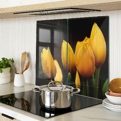 Sklenená doska na krájanie Žlté tulipány na čiernom pozadí