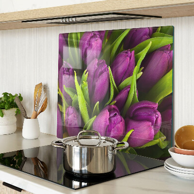 Sklenená doska na krájanie Fialové tulipány so zelenými listami