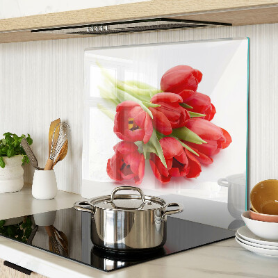 Sklenená doska na krájanie Červené tulipány na bielom pozadí
