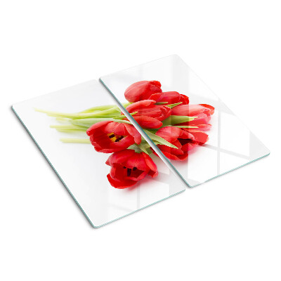 Sklenená doska na krájanie Červené tulipány na bielom pozadí