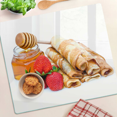Sklenená doska na krájanie Palacinky s medom a jahodami