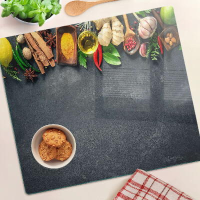 Sklenená doska na krájanie Kuchynské korenie a ingrediencie