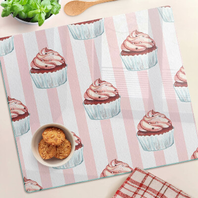 Sklenená doska na krájanie Cupcakes na ružových pruhoch