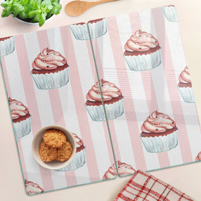 Sklenená doska na krájanie Cupcakes na ružových pruhoch