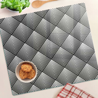 Sklenená doska na krájanie Geometria v čiernej a bielej farbe