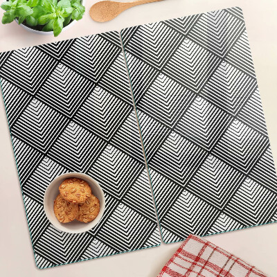 Sklenená doska na krájanie Geometria v čiernej a bielej farbe