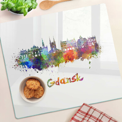 Sklenená doska na krájanie Gdansk v akvarelových farbách