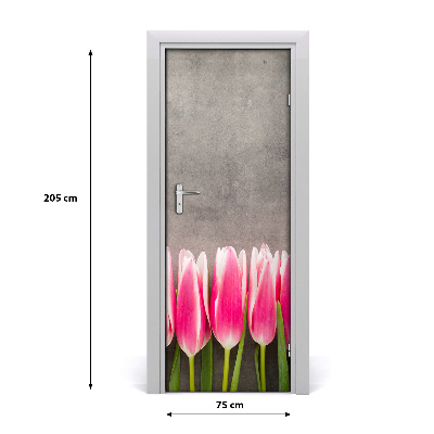 Samolepiace fototapety na dvere ružové tulipány