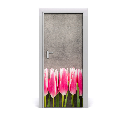 Samolepiace fototapety na dvere ružové tulipány