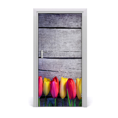 Samolepiace fototapety na dvere farebné tulipány
