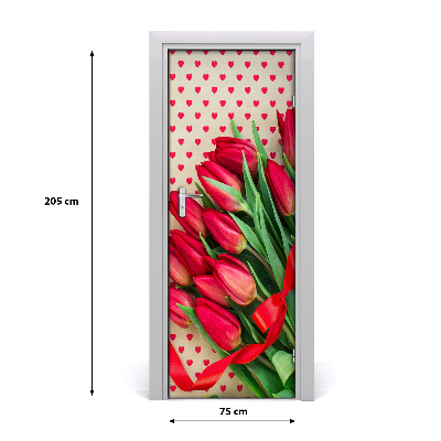 Samolepiace fototapety na dvere červené tulipány