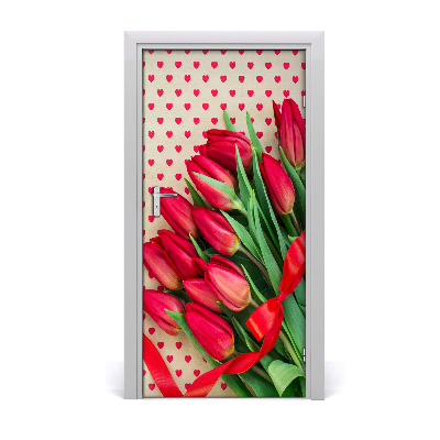 Samolepiace fototapety na dvere červené tulipány