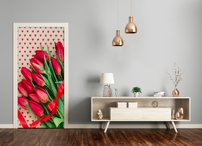 Samolepiace fototapety na dvere červené tulipány