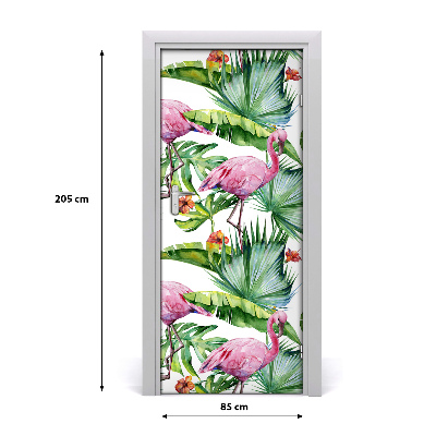 Samolepiace fototapety na dvere lístia a plameniaky