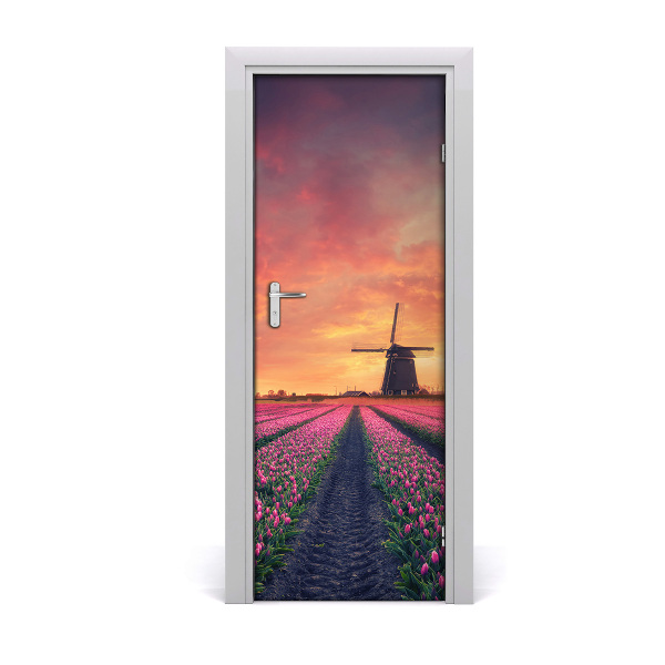 Fototapeta samolepiace dvere poľa tulipánov