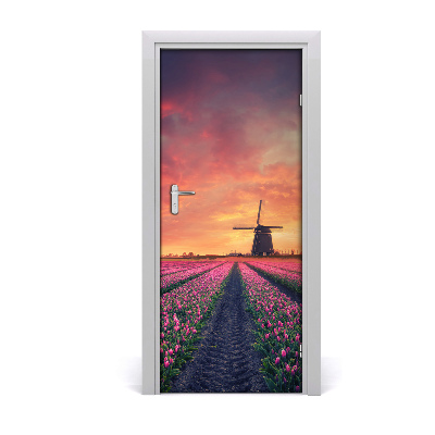 Fototapeta samolepiace dvere poľa tulipánov