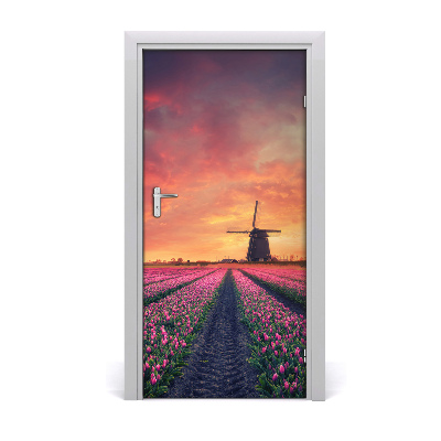 Fototapeta samolepiace dvere poľa tulipánov