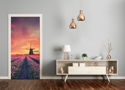 Fototapeta samolepiace dvere poľa tulipánov