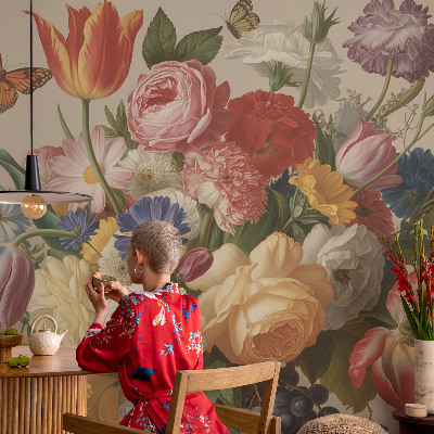 Fotografická tapeta na vliese Kvety a motýle