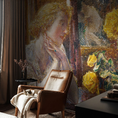 Vliesová fototapeta do spálne Žena s ružami