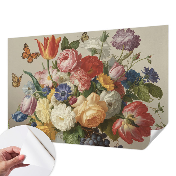 Samolepiaca fototapeta do spálne Kvety a motýle