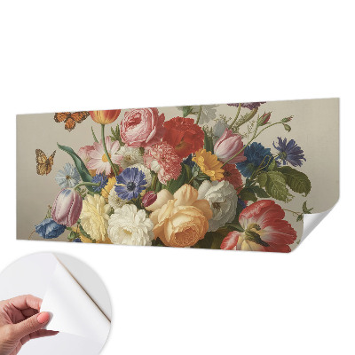 Samolepiaca fototapeta do spálne Kvety a motýle