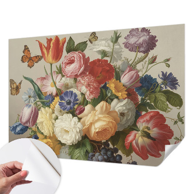 Samolepiaca fototapeta do spálne Kvety a motýle