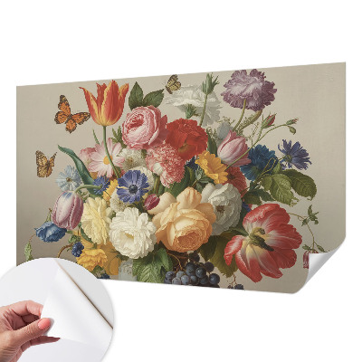 Samolepiaca fototapeta do spálne Kvety a motýle