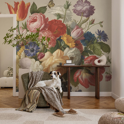 Samolepiaca fototapeta do spálne Kvety a motýle