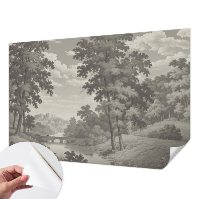 3D tapeta s motívom hradu a mosta