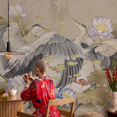 Samolepiaca fototapeta do obývačky Vtáky a ľalie