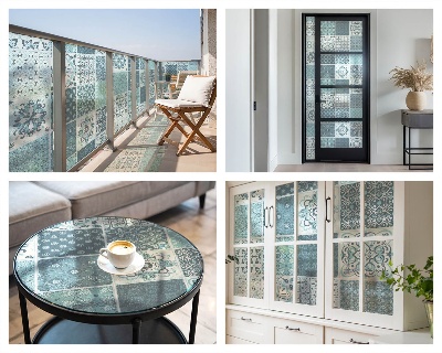 Samolepiaca vitráž na okno a dvere Boho dlaždice