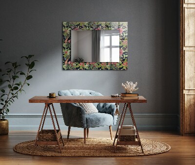 Zrkadlo s potlačeným rámom Kvety a vtáky