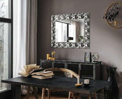 Zrkadlo s potlačeným rámom Čierne a biele listy