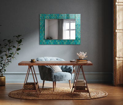 Zrkadlo s potlačeným rámom Zelený geometrický vzor
