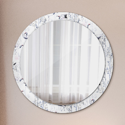 Okrúhle ozdobné zrkadlo Žeriavy vtáky
