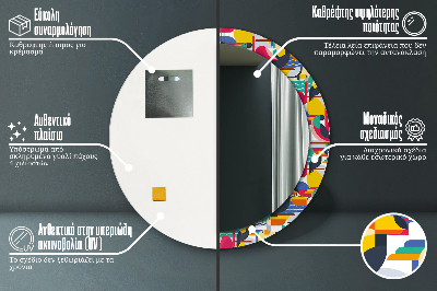 Okrúhle ozdobné zrkadlo Geometrické tropické vtáky