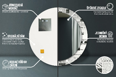 Okrúhle ozdobné zrkadlo na stenu Vzor z novín
