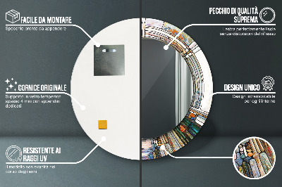 Okrúhle dekoračné zrkadlo s motívom Abstraktné okno z farebného skla