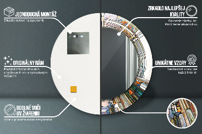 Okrúhle dekoračné zrkadlo s motívom Abstraktné okno z farebného skla